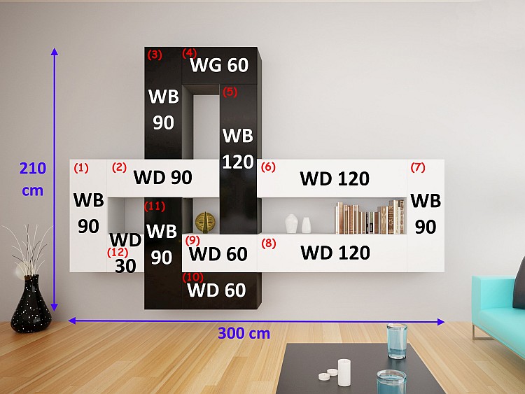 Modulare Wohnwand Briks Set 12 - Abmessungen Modulare Wohnwand Briks Set 12- Abmessungen
