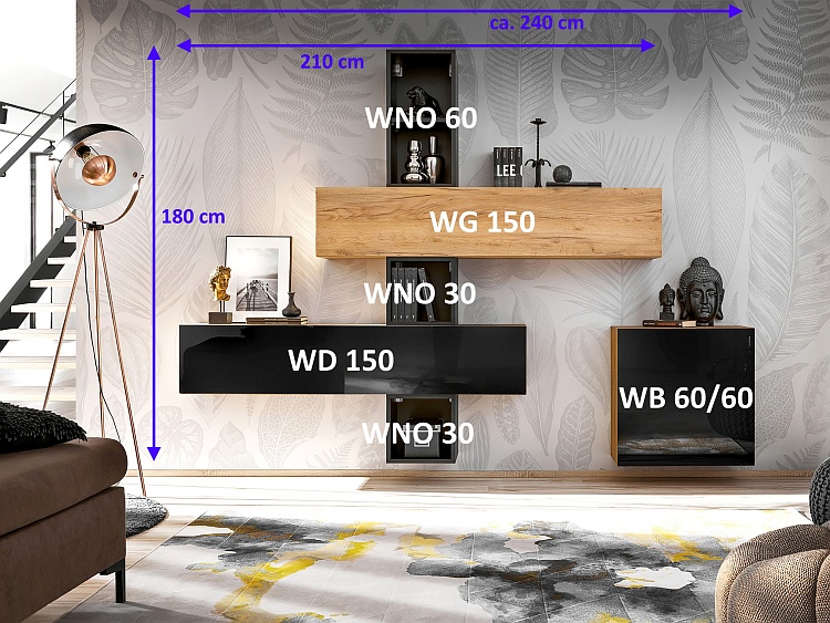 Modulare Wohnwand Briks Set 1 - Abmessungen Modulare Wohnwand Briks Set 1 - Abmessungen
